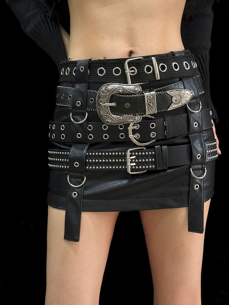 Punk Studded Hip Slim Leather Skirt【s0000004766】