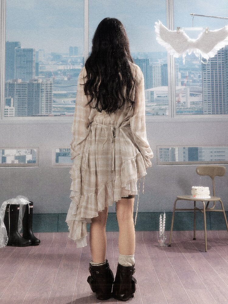 Plaid Ruffled Sunscreen Long Shirt【s0000016531】