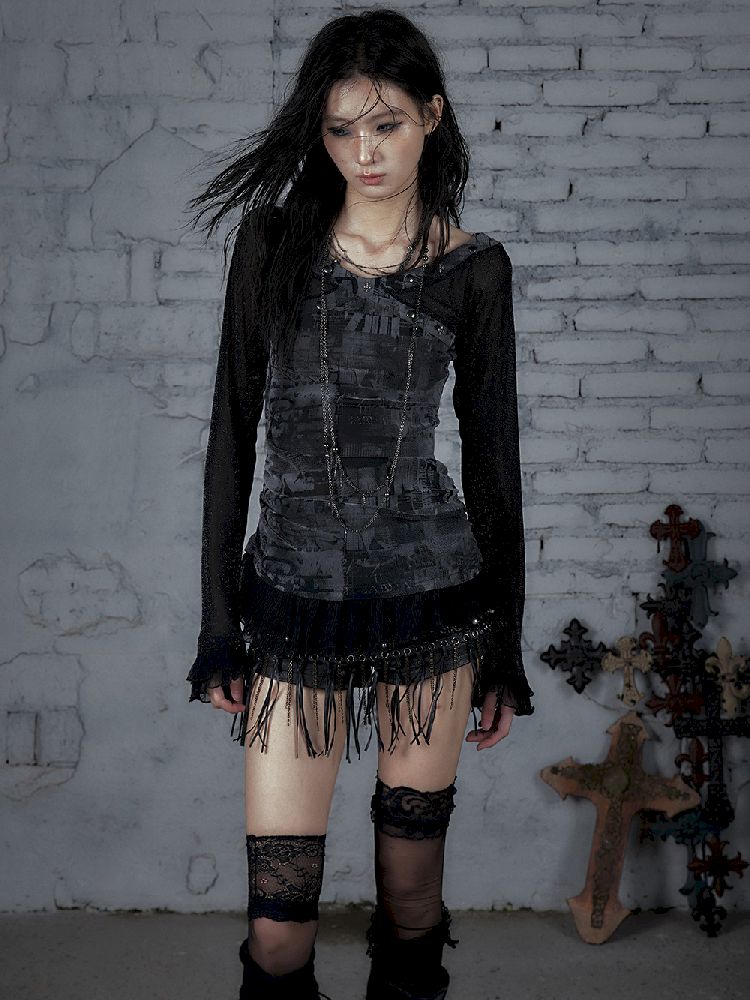 메쉬 스 플라이 싱 슬림 스트레치 긴 슬리브 티셔츠 [S0000011824]