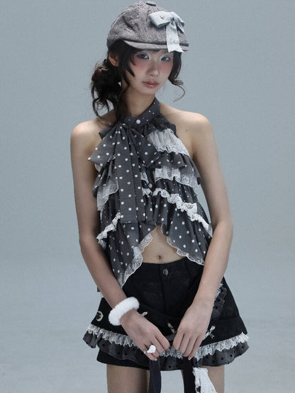 Patchwork Polka Dot Backless Top【s0000016715】