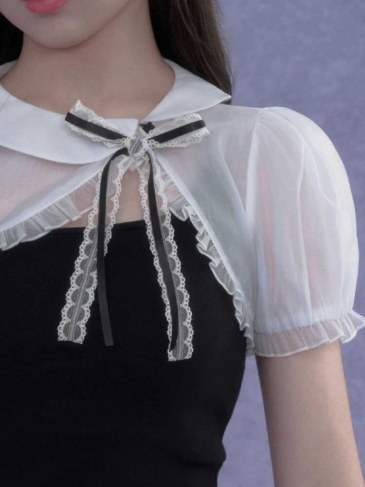 Puff Sleeve Bow Cover Up Top【s0000017274】