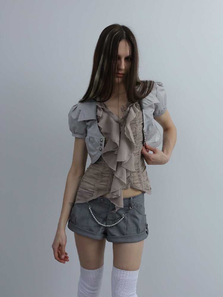 Handmade Ruffled Chiffon Shirt【s0000016565】