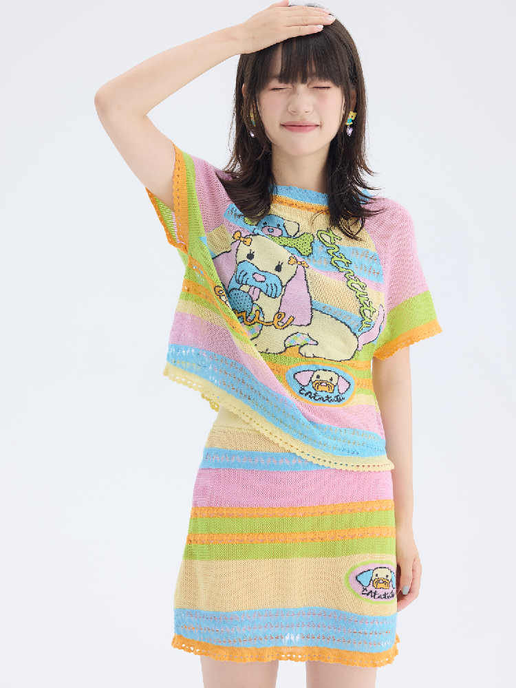 Hollow Knit Puppy Mini Skirt Set【s0000017689】