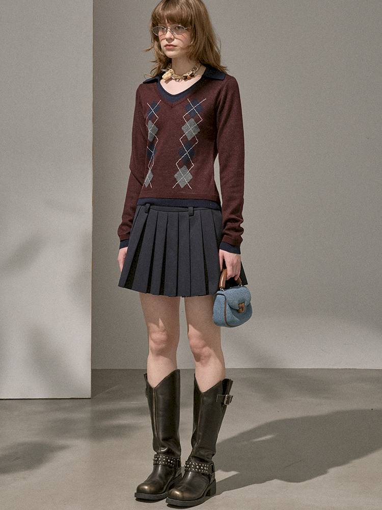 Contrast-Color Slim-Fit Pullover【s0000014405】