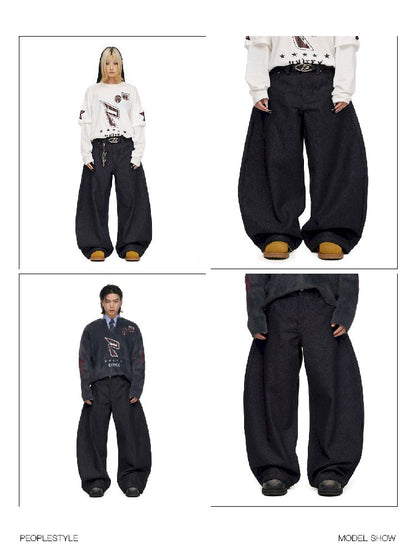 Raw Cow Denim Dark Blue Wide Leg Jeans【s0000011698】