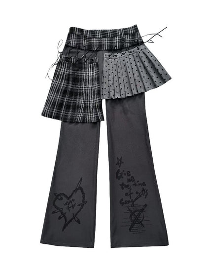Layered Plaid Patchwork Culottes【s0000016722】