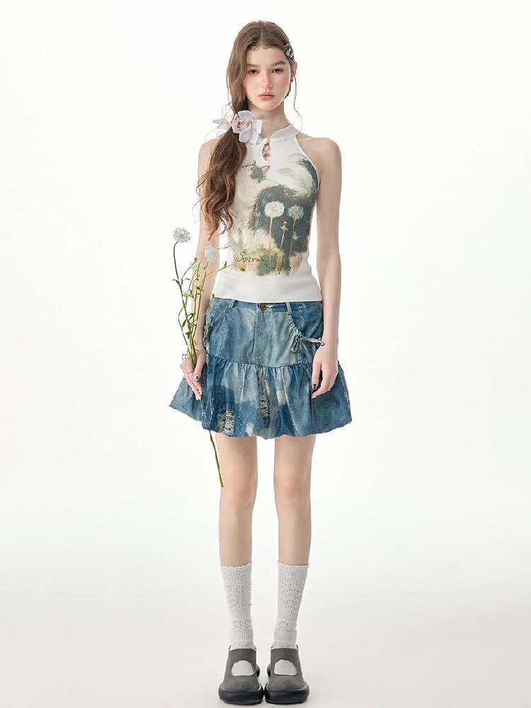 Vintage Denim Bud Pouch Short Skirt【s0000017302】