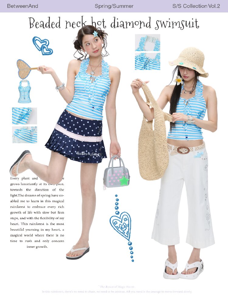 Blue Striped Halterneck Swimsuit【s0000016396】