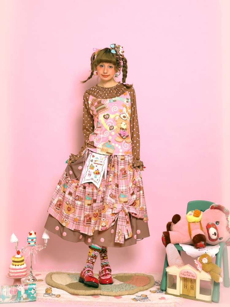 Embroidered Patch Design Bow Elastic Waist Skirt【s0000014515】