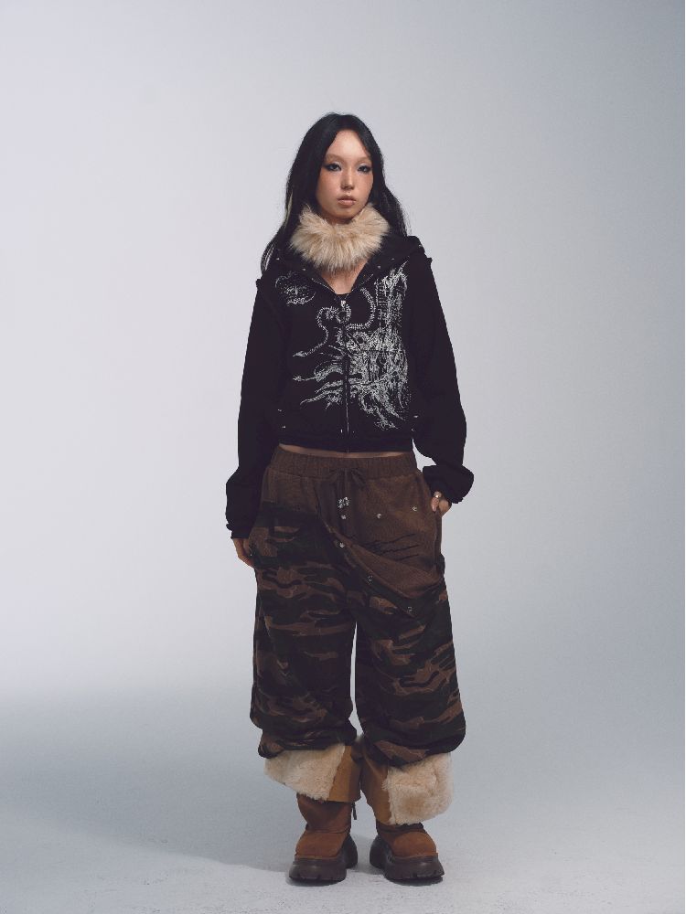 Printed Sweatshirt Studded Hoodie【s0000011232】