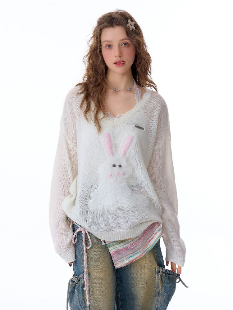 Large V-neck Knit Sunscreen Cover-up Shirt【s0000011682】