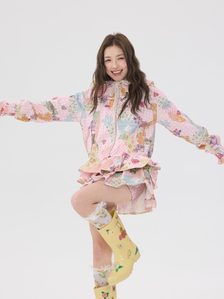 Pink Lace Print Collar Coat Suit【s0000016192】