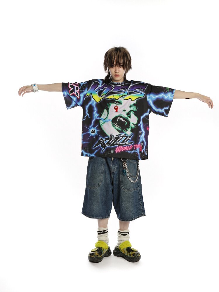 Dark Rock Lightning Print T-shirt【s0000015891】