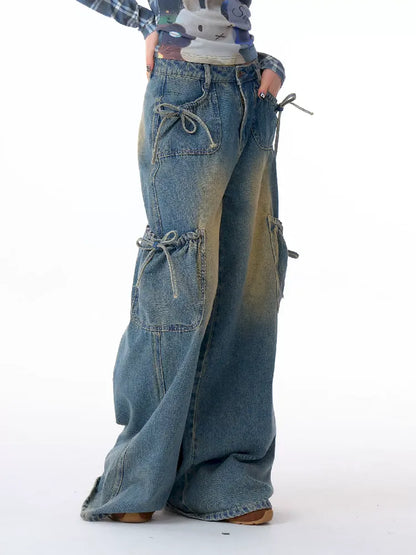 Bowknot High Waist workwear Denim Pants【s0000011675】