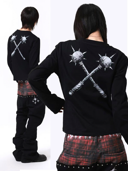 Dark V Neck Gauze Long Sleeve Shirt【s0000018197】