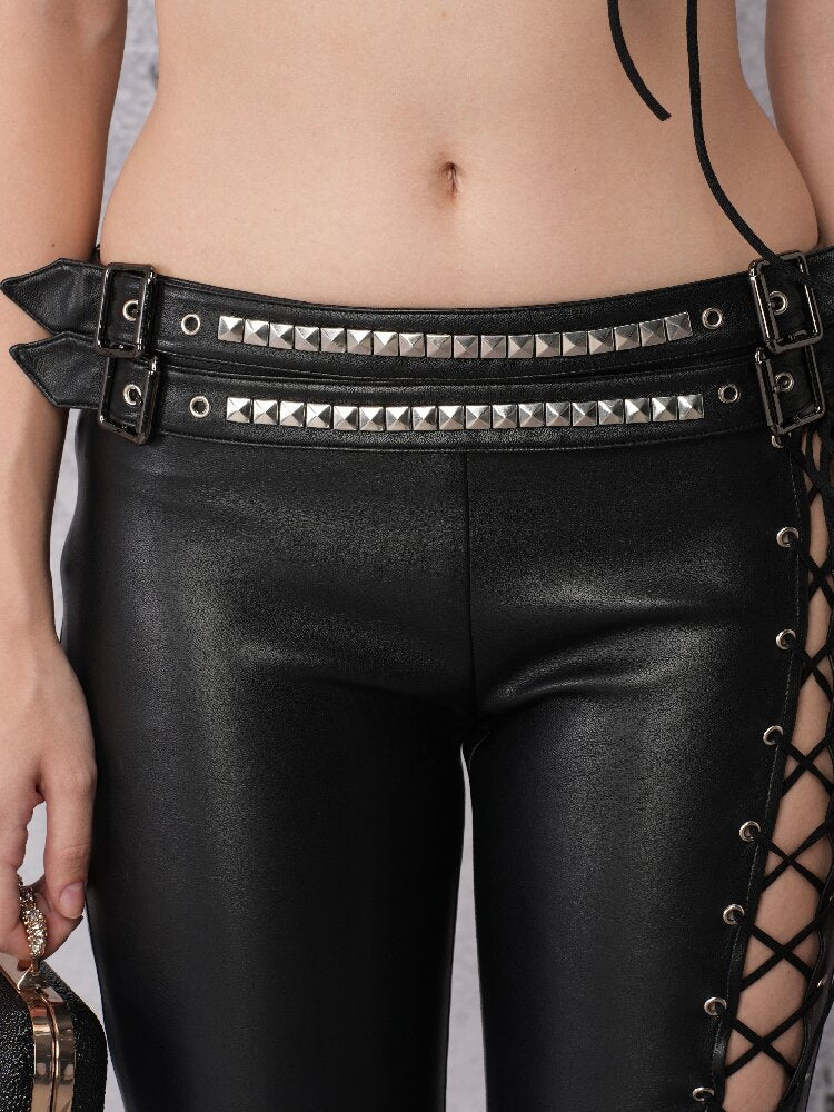 Metal Rivet High-Stretch Leather Pants【s0000019100】