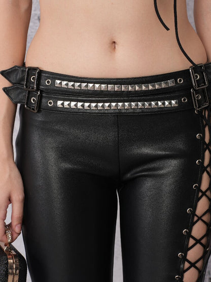 Metal Rivet High-Stretch Leather Pants【s0000019100】