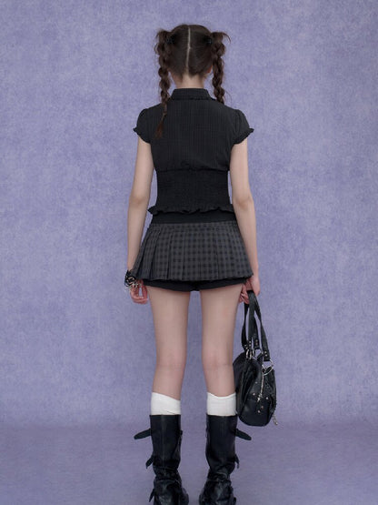 Short Style Plaid Pleated Skirt Pants【s0000017283】