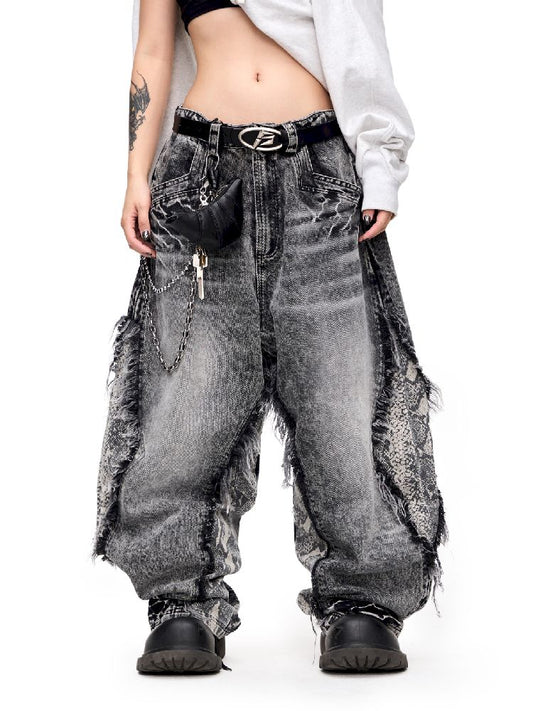 Raw Edge Snake Patchwork Pants【s0000011693】