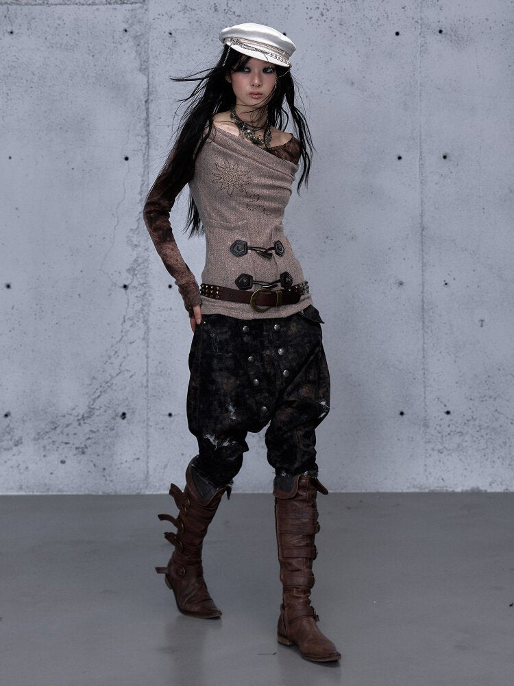 Washed Ripped Denim Harem Pants【s0000015549】