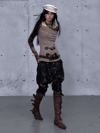 Washed Ripped Denim Harem Pants【s0000015549】