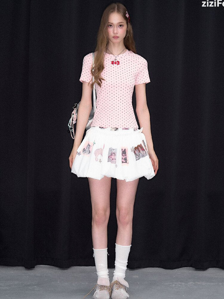 Polka Dot Bow Slim Short Sleeve T-Shirt【s0000016854】