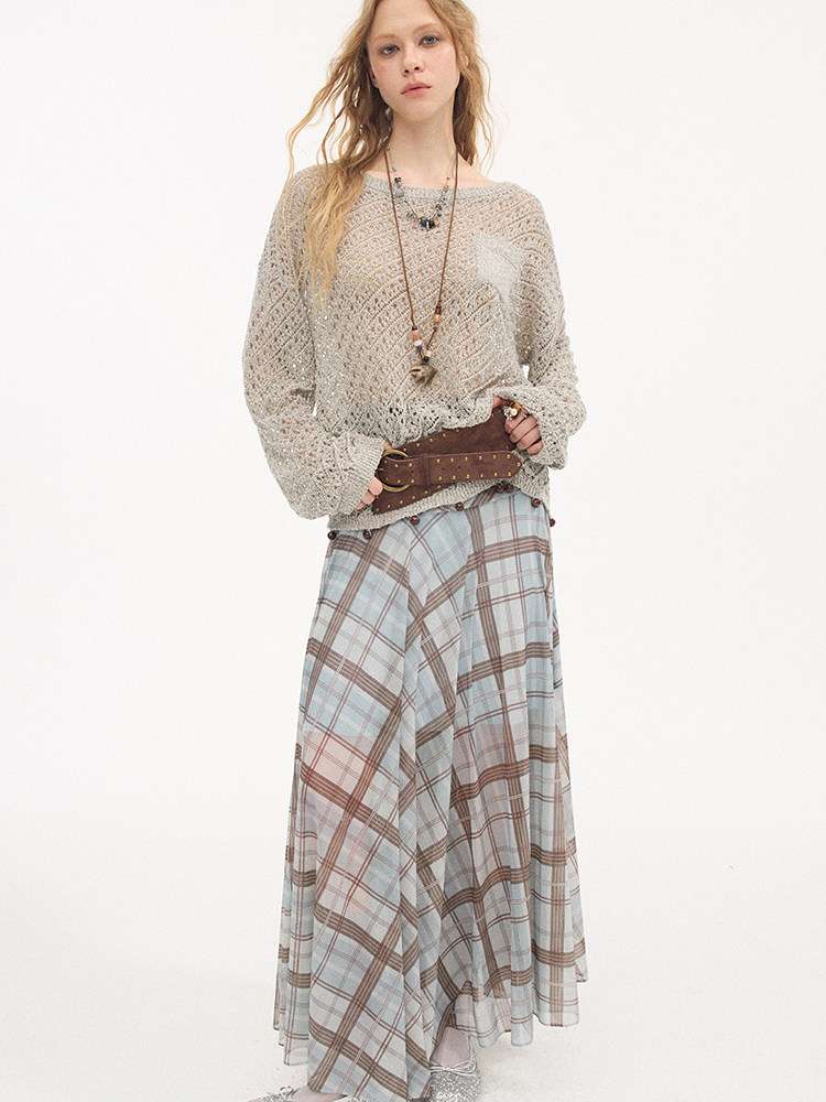 Diagonal Openwork Beaded Knitwear【s0000015405】