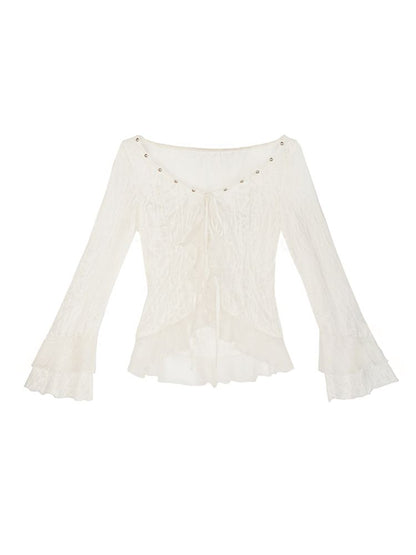 Slim beige Lace Knit Cardigan【s0000009917】