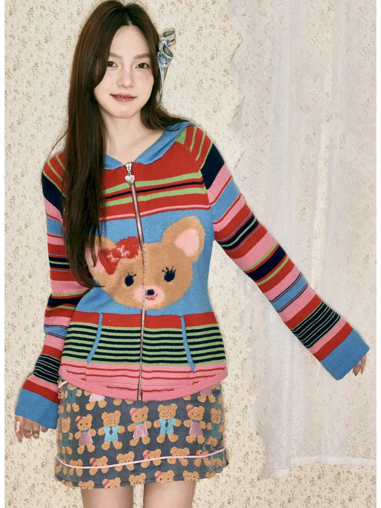 Bear Knit Long-Sleeve Hooded Cardigan【s0000014139】