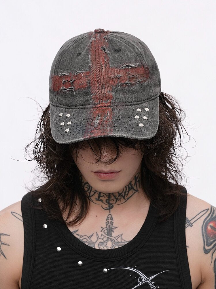 Distressed Hole Rivet Baseball Cap【s0000018989】