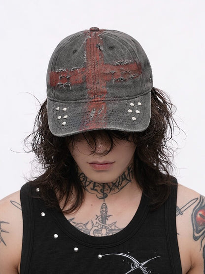 Distressed Hole Rivet Baseball Cap【s0000018989】