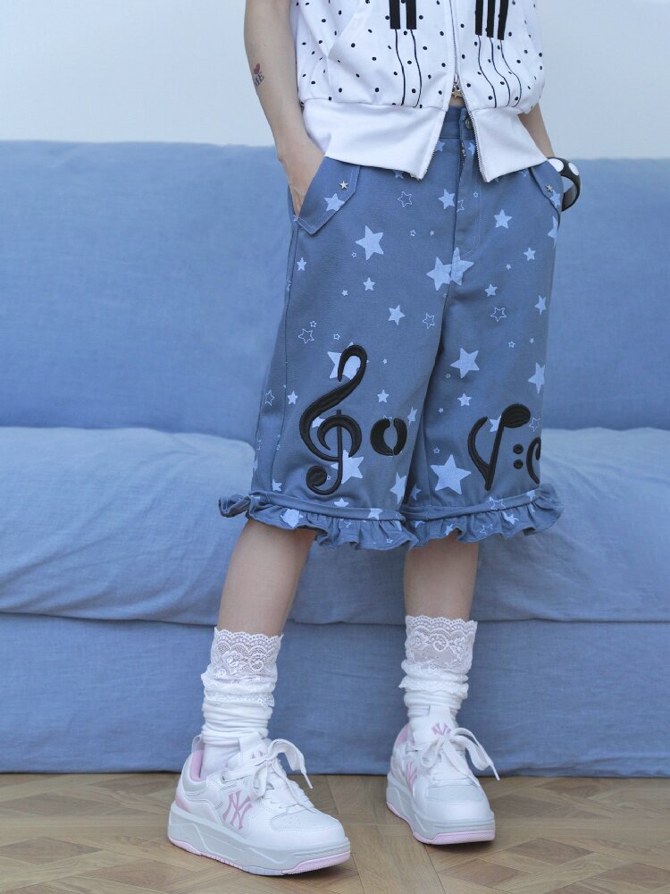 Embroidery Star Wide Leg Pants【s0000017129】