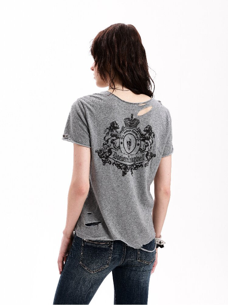 Vintage Faded Gray Damaged T-Shirt【s0000018295】