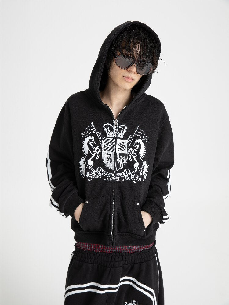 Striped Embroidered Zipper Hoodie【s0000018570】