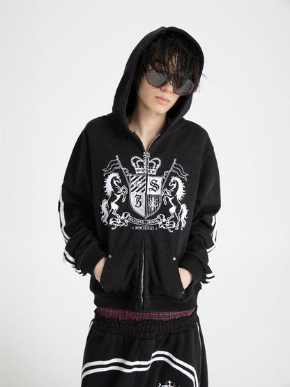 Striped Embroidered Zipper Hoodie【s0000018570】