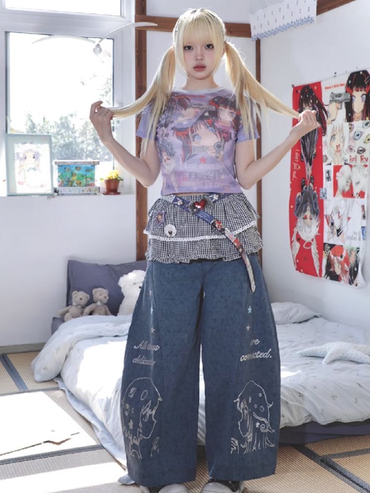 Stars Old Illustration Wide Leg Pants【s0000012202】