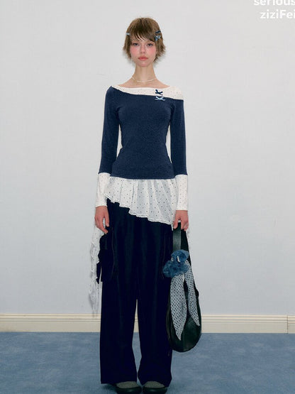 Polka Dot Patchwork Knit Top【s0000017892】