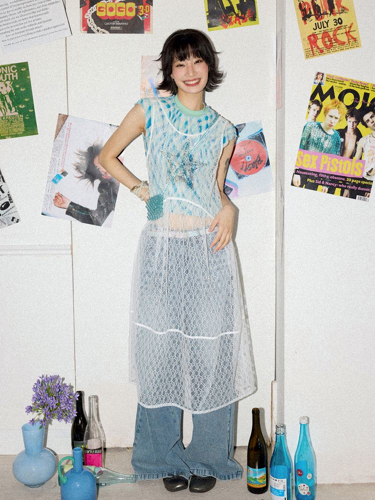 Starfish Printed Lace Hollow Out Dress【s0000012297】