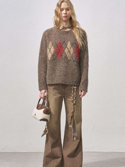 Diamond Plaid Knit Sweater Pants【s0000015072】