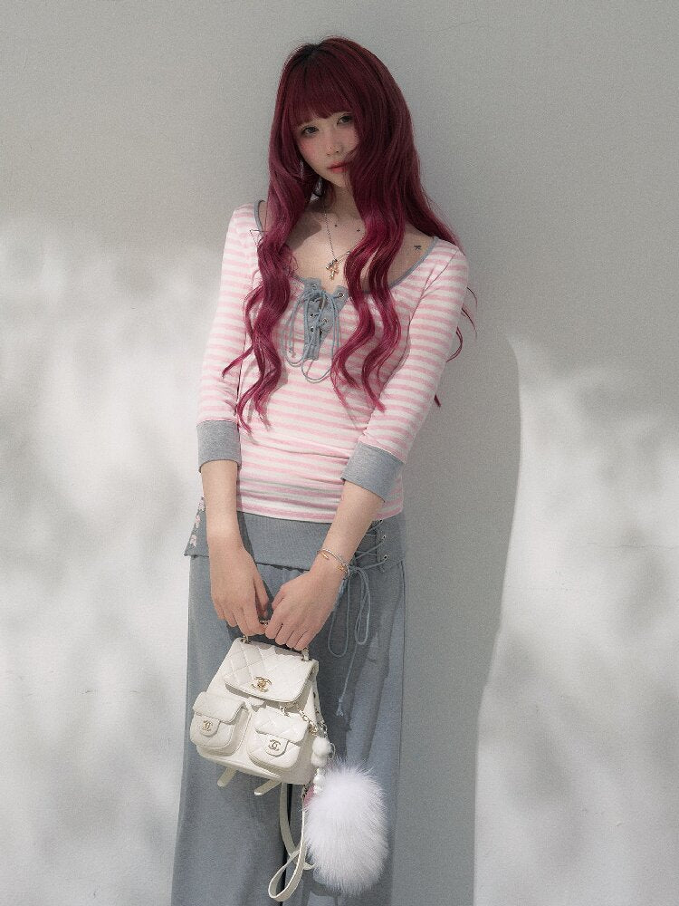 Striped Mid Sleeve Base Top【s0000019262】