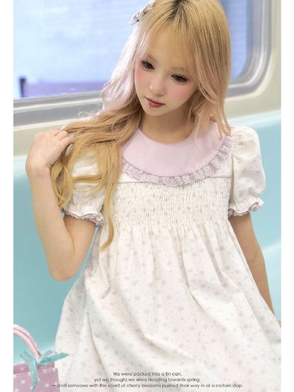 Purple Floral Puff Sleeve Dress【s0000016363】