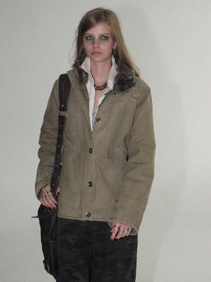 Distressed Lambswool Padded Jacket【s0000019094】