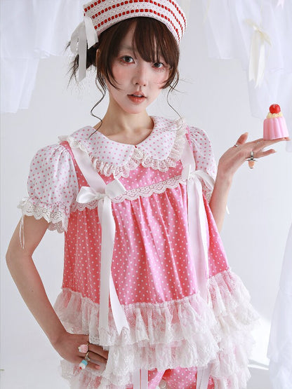 Pink Polka Dot Bow Inner Shirt【s0000016554】