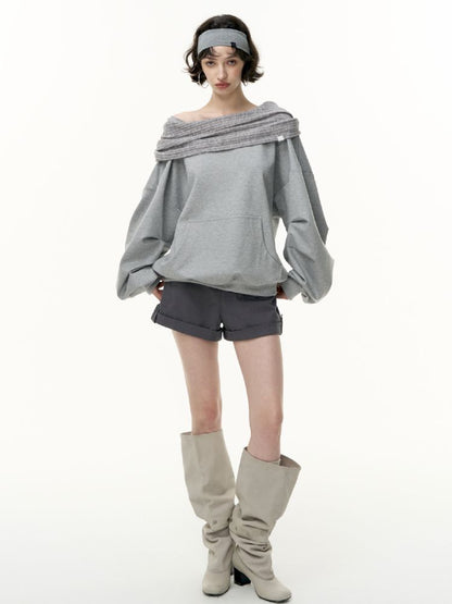 Ramped shoulder one-line collar loose pullover【s0000013735】