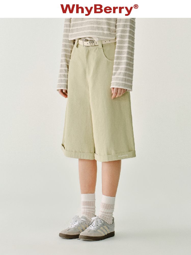 Cotton wide-legged five-minute pants【s0000011983】