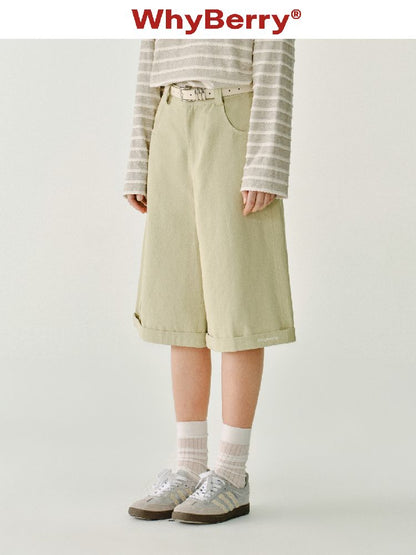 Cotton wide-legged five-minute pants【s0000011983】