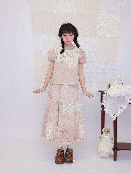 Striped Floral Patchwork Shirt【s0000016509】