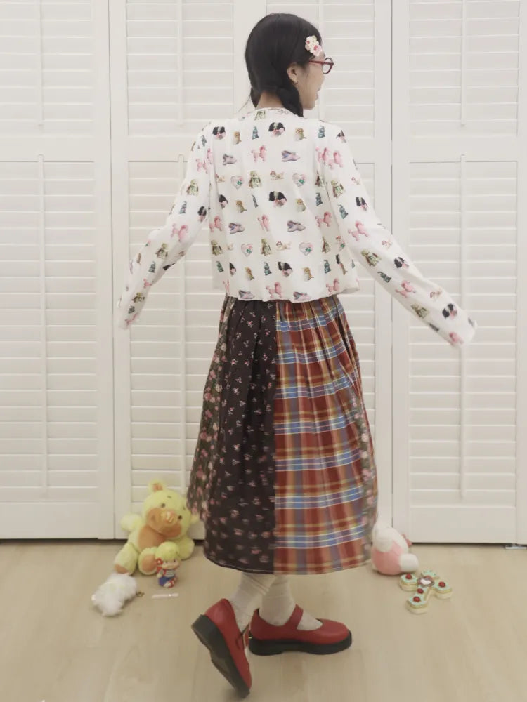 Plaid Floral Patchwork Pleated Skirt 【s0000013972】