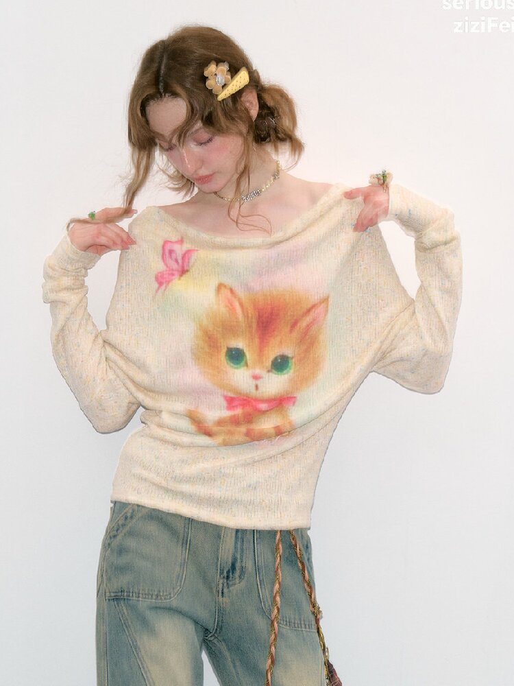 Swaying Collar Cat Knit Sweater【s0000017882】