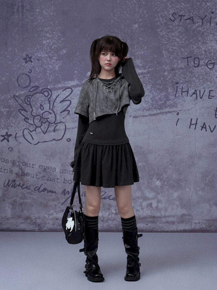 Gray Star Cat Ear Two-Piece Dress【s0000015441】